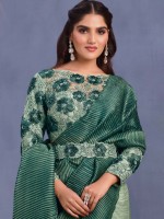 Shade Teal Banarasi Crush Silk Saree With Stitched Blouse